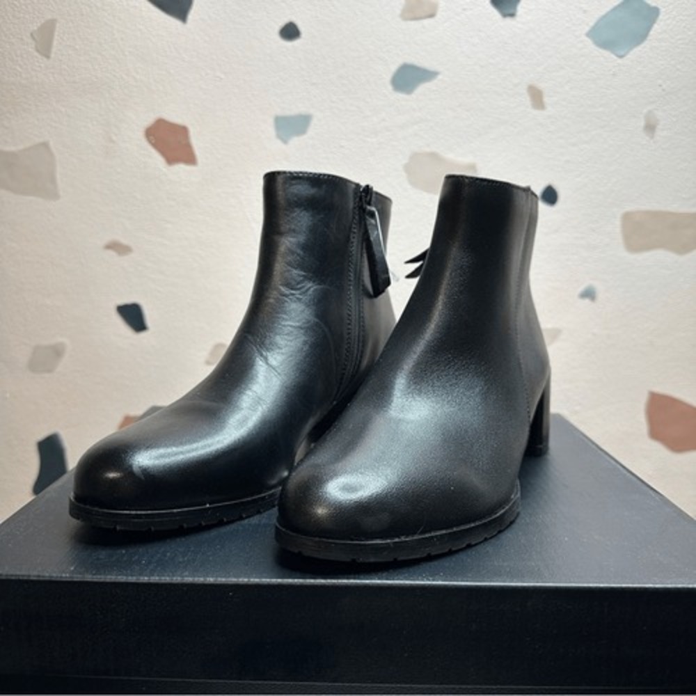 NATURALIZER Black Bay Waterproof Leather Block Heel Ankle Booties Size 6M